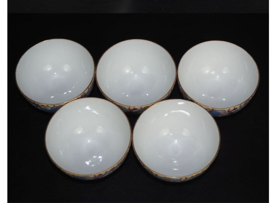 送料無料　明治時代 オールド香蘭社 / 香蘭社 総手書き染錦瓢箪文茶碗