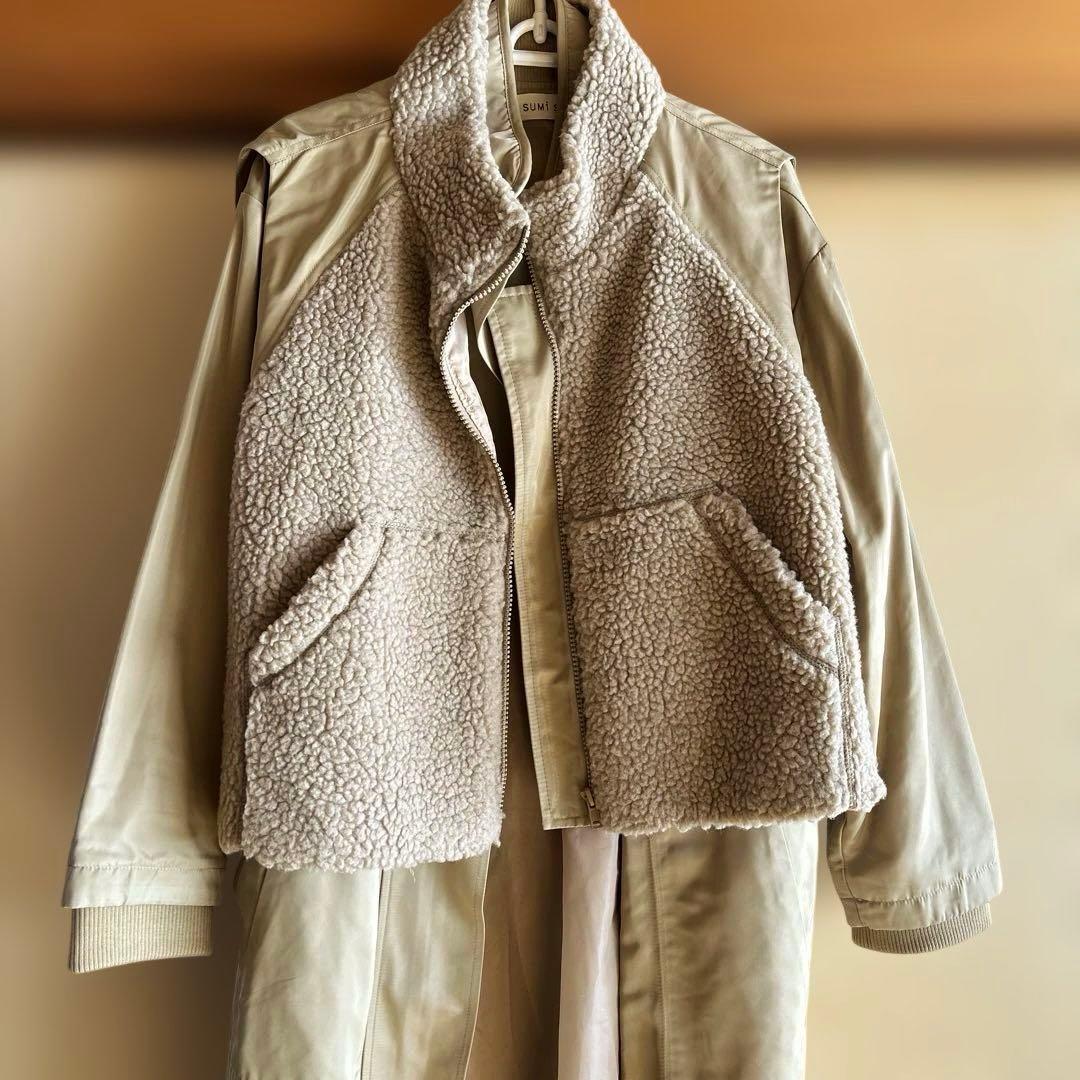 ear PAPILLONNER イアパピヨネ ボアベスト付き馬刺しゅうコート