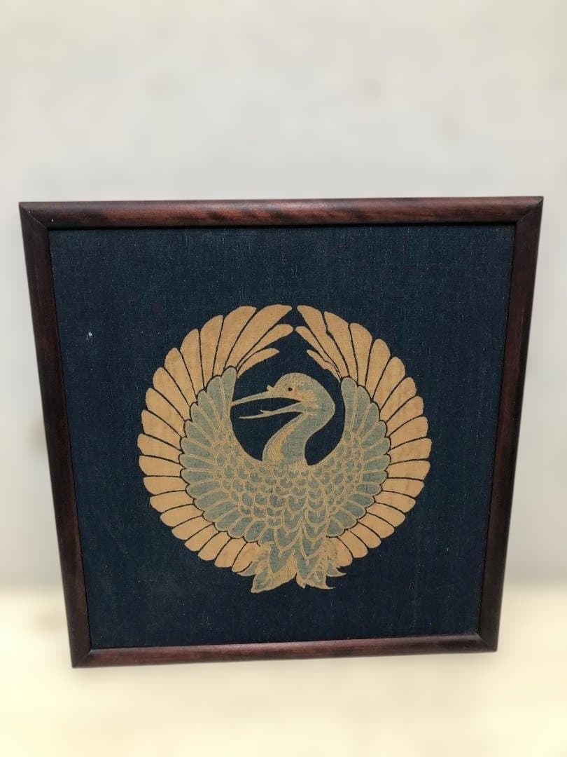 鶴丸 吉兆鶴丸系文様 家紋風 布製 工芸 額装 和風 和モダン 260207-2