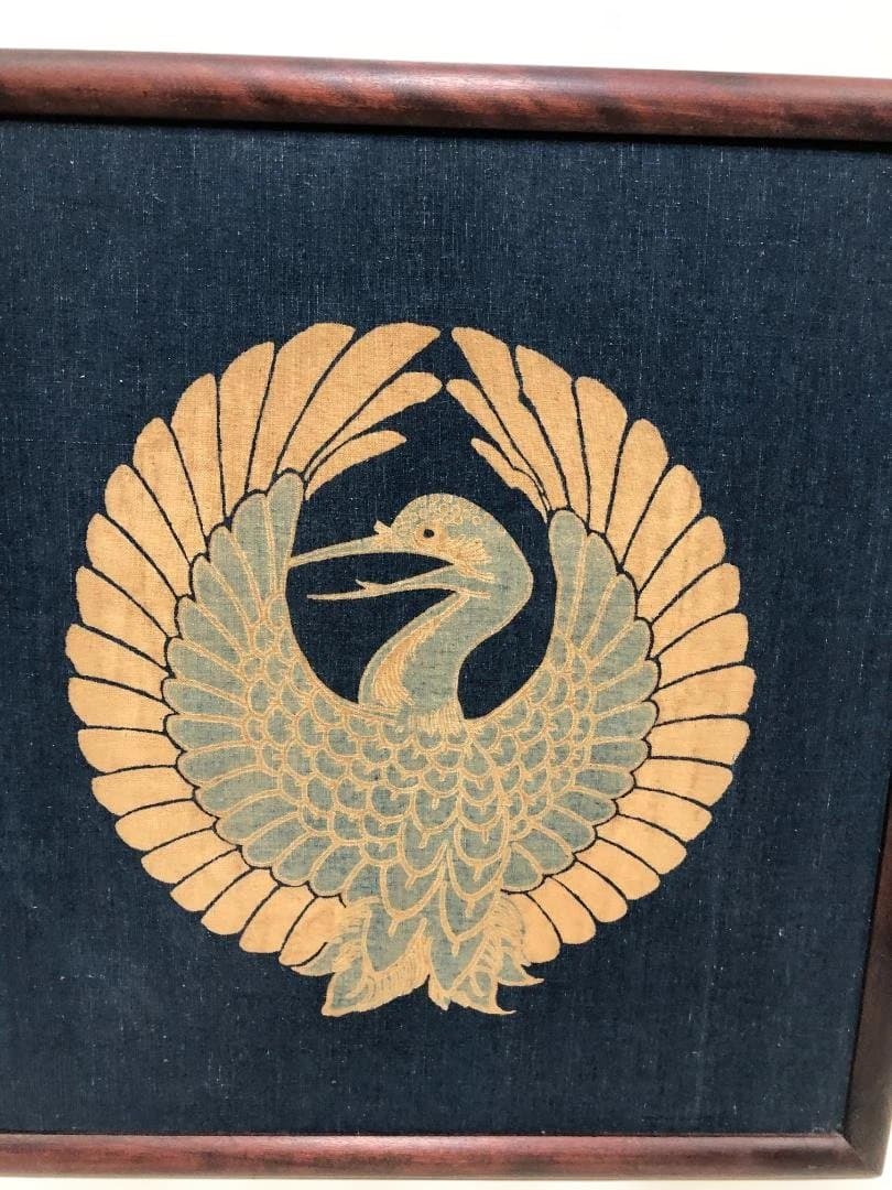 鶴丸 吉兆鶴丸系文様 家紋風 布製 工芸 額装 和風 和モダン 260207-2