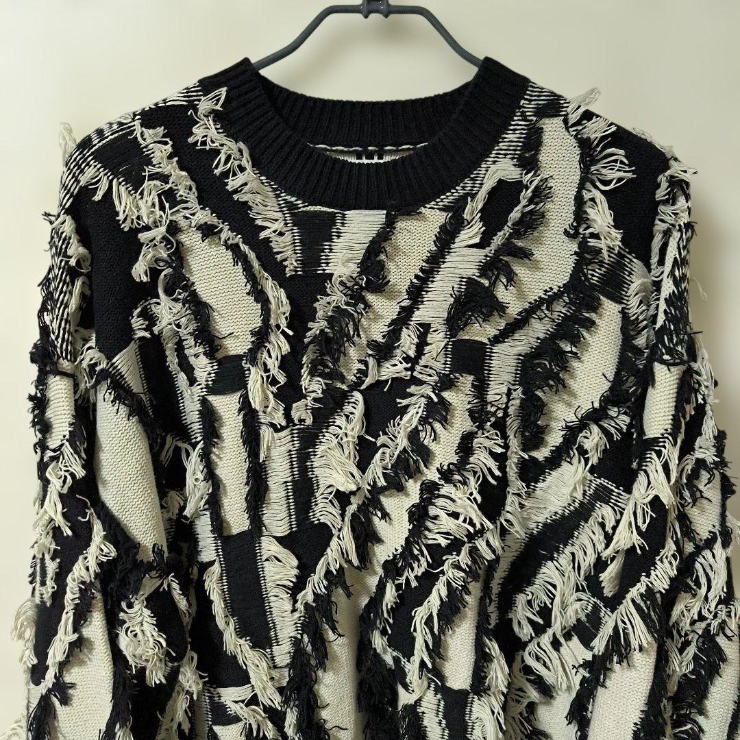 美品✨MAISON SPECIAL★オーバーサイズ/フリンジ/立体ゼブラ/ニット