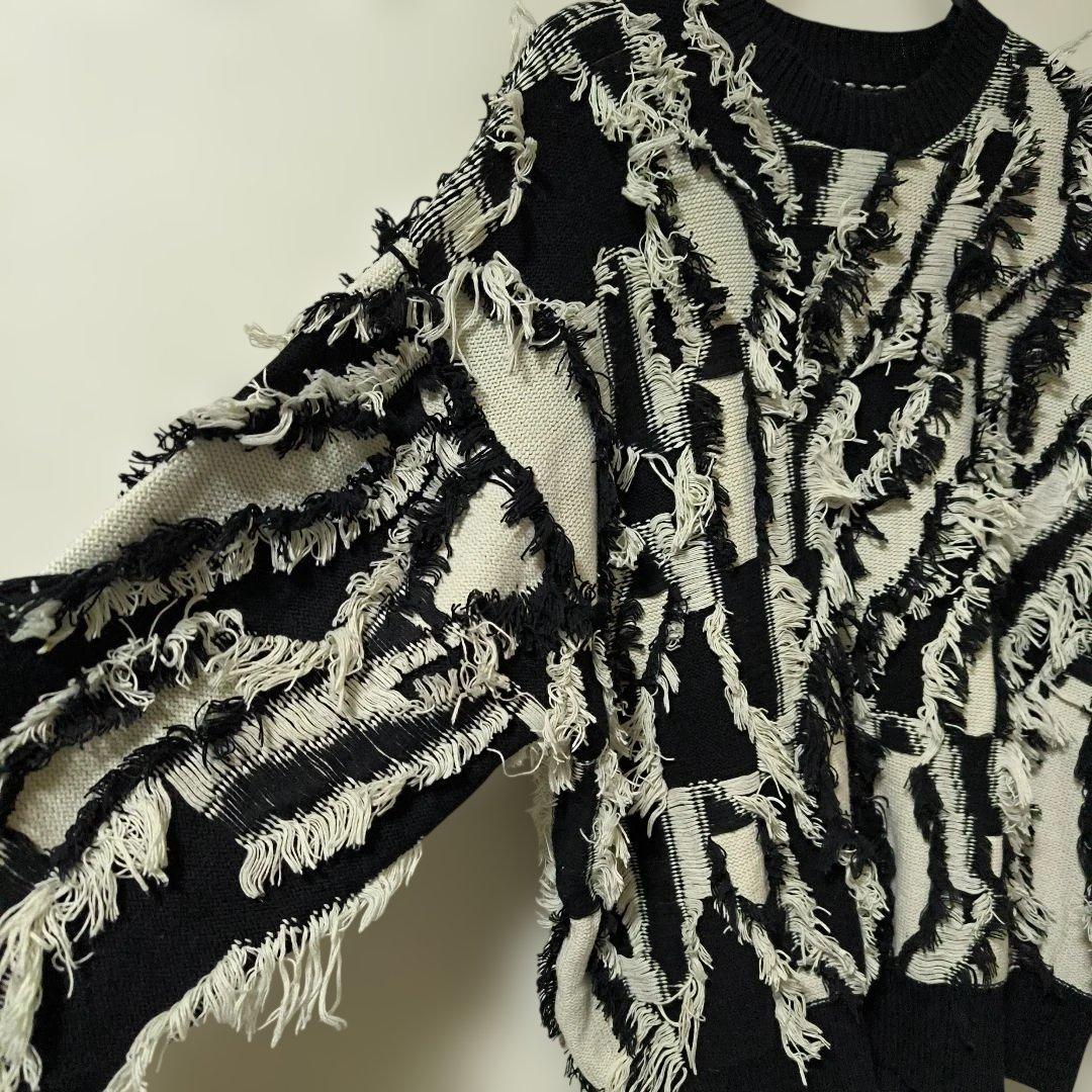 美品✨MAISON SPECIAL★オーバーサイズ/フリンジ/立体ゼブラ/ニット