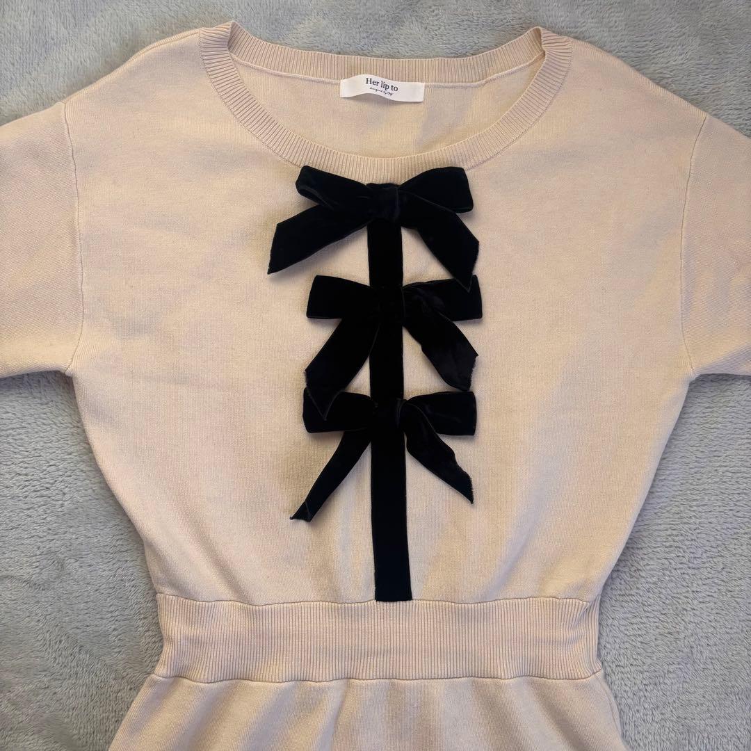 ワンピース Herlipto Simone Knit Mini Dress ecru M