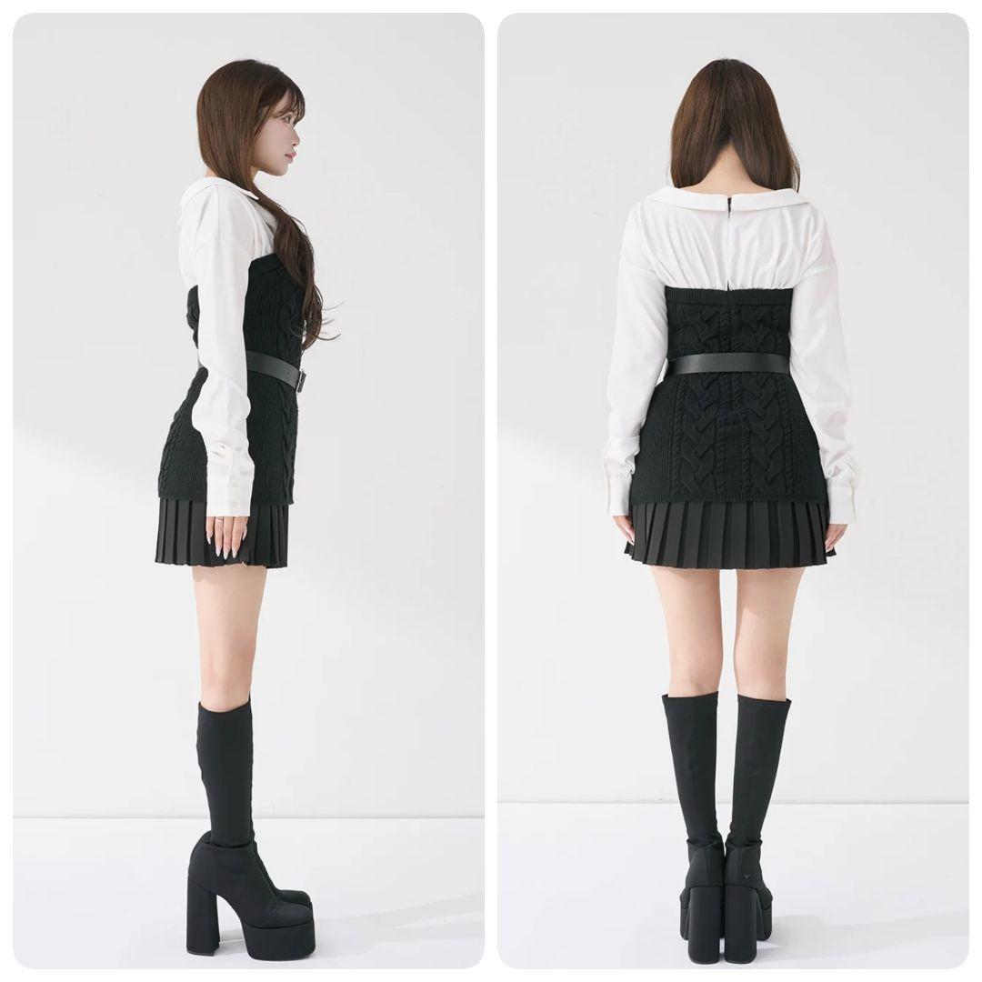 Darich ダーリッチ シャツドッキングプリーツニットミニワンピース FREE