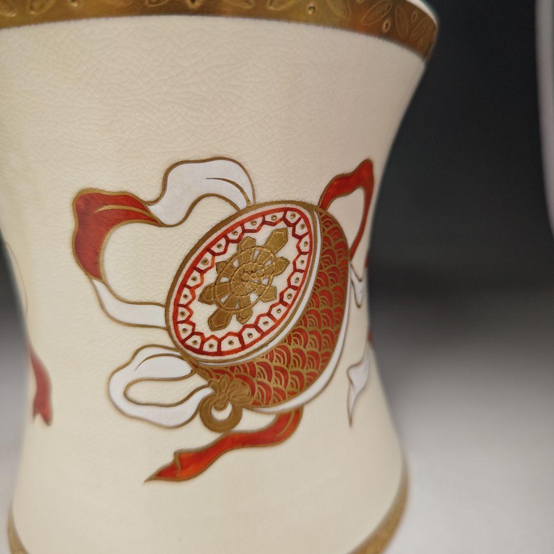 イ696 水指『平安　山岡善昇造』『色絵鼓形楽器尽くし　水指　共箱』茶道具