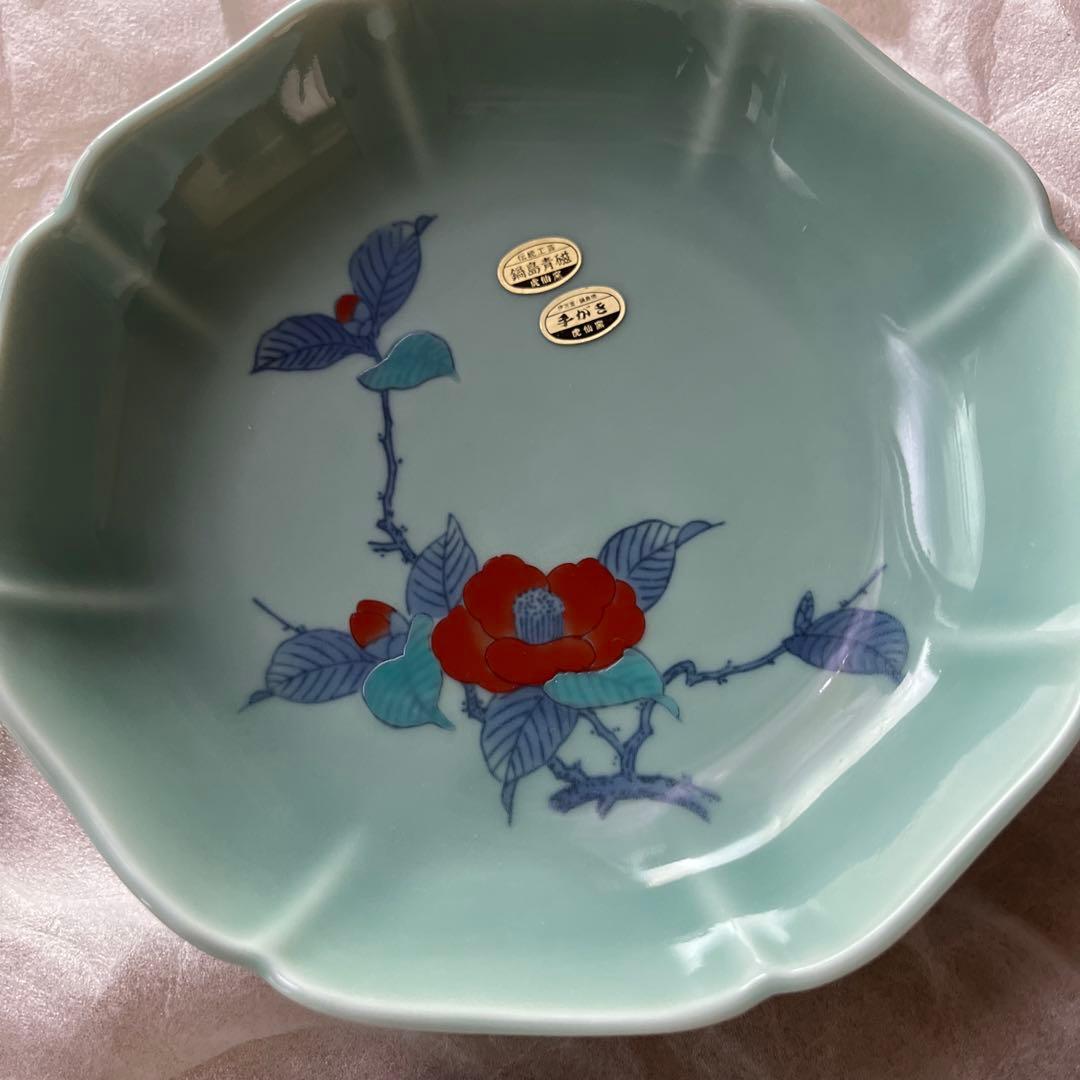 鍋島焼　伊万里　青磁　窯元虎仙窯 大皿1 小皿5 セット　箱付き