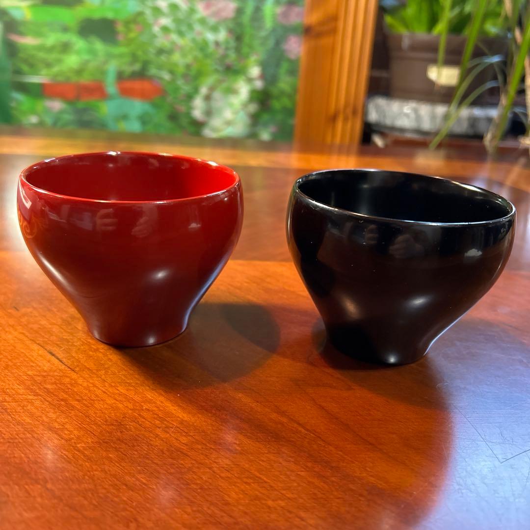 専用です！漆器 椀、茂徳作グラスセット 赤黒 4個 スプーン2本、未使用。