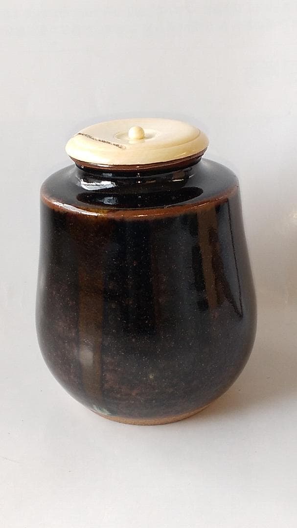 Bottom松本鉄山 松本鐵山 中興名物写 橋立茶入仕覆住吉緞子共箱栞新品