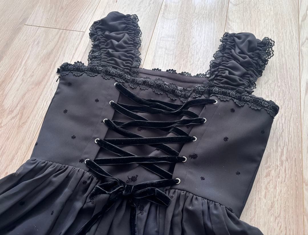 Moi meme Moitie薔薇フロッキー後ろ編み上げJSK黒✦レア 超美品