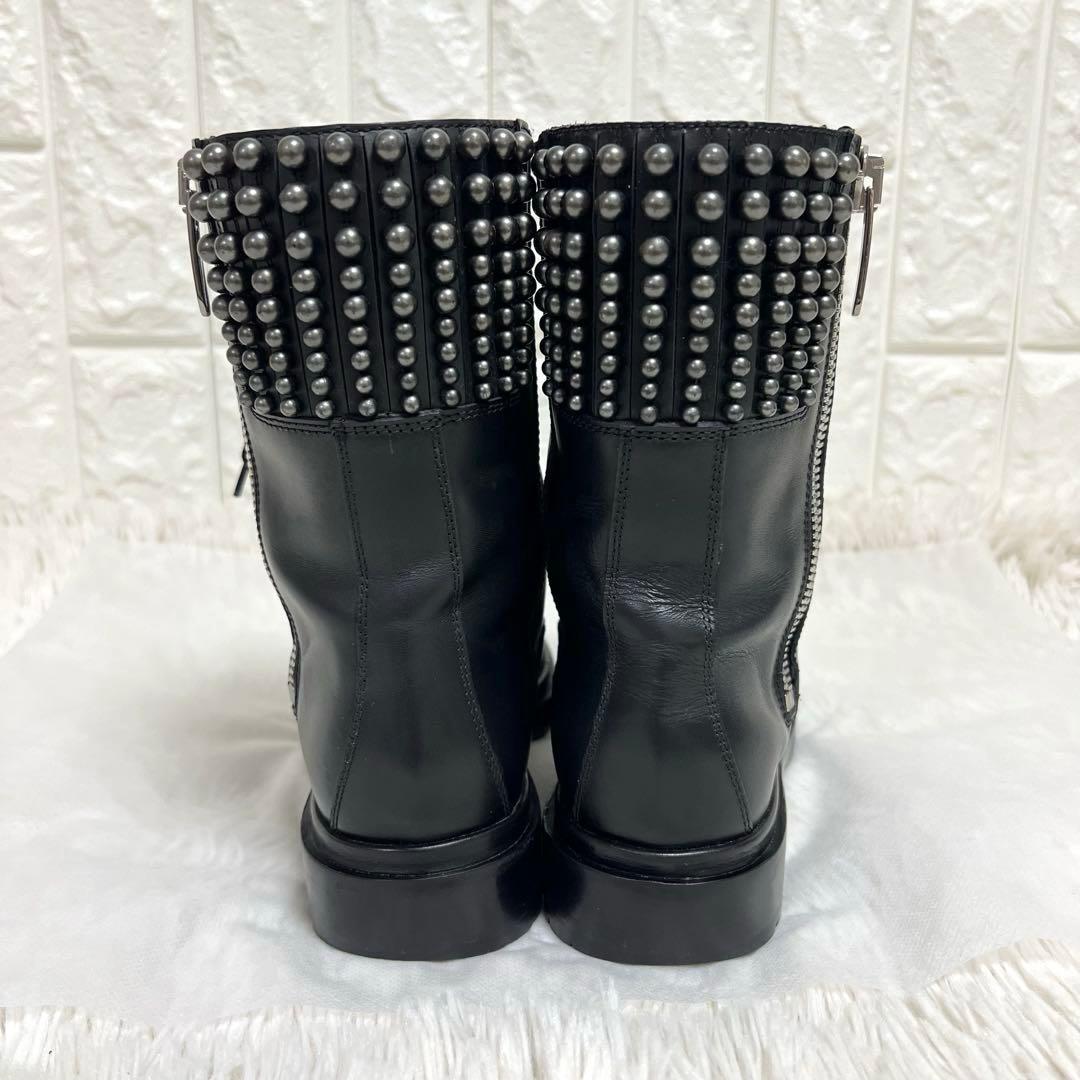 セルジオロッシ　スタッズワークブーツ　ショートブーツ　レースアップ　サイドジップ