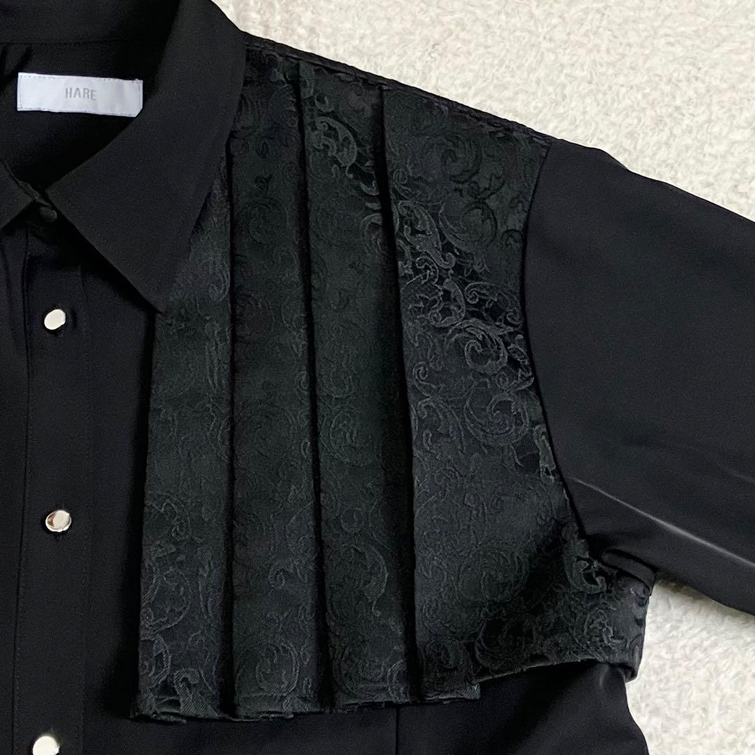 HARE ハレ　ジャガードキリカエプリーツシャツ　ブラック 長袖　F 匿名配送