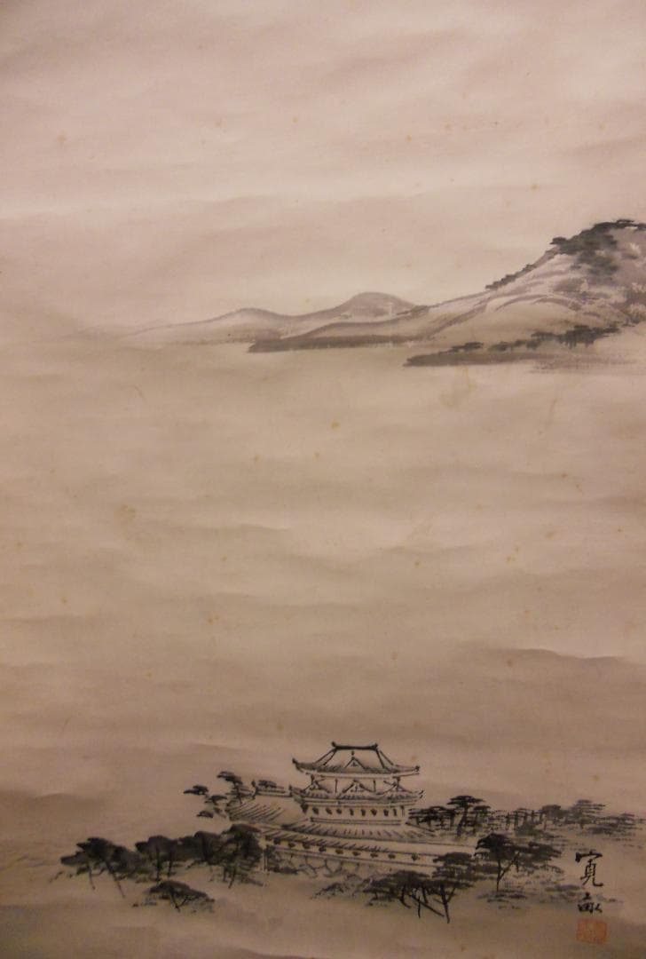 掛け軸  荒木寛畝 墨絵 三井寺 紙本 希少 軸装 茶道具 掛軸 美品 です。