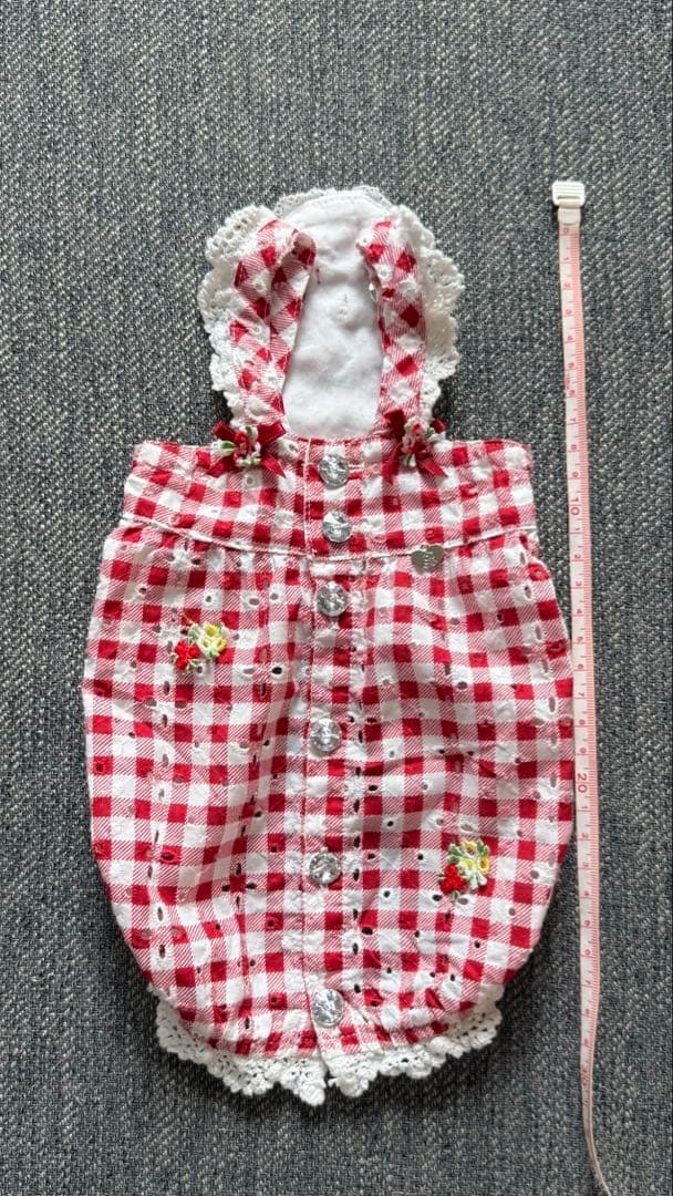 ブルブブ　犬用ドレス 赤と白のチェック柄