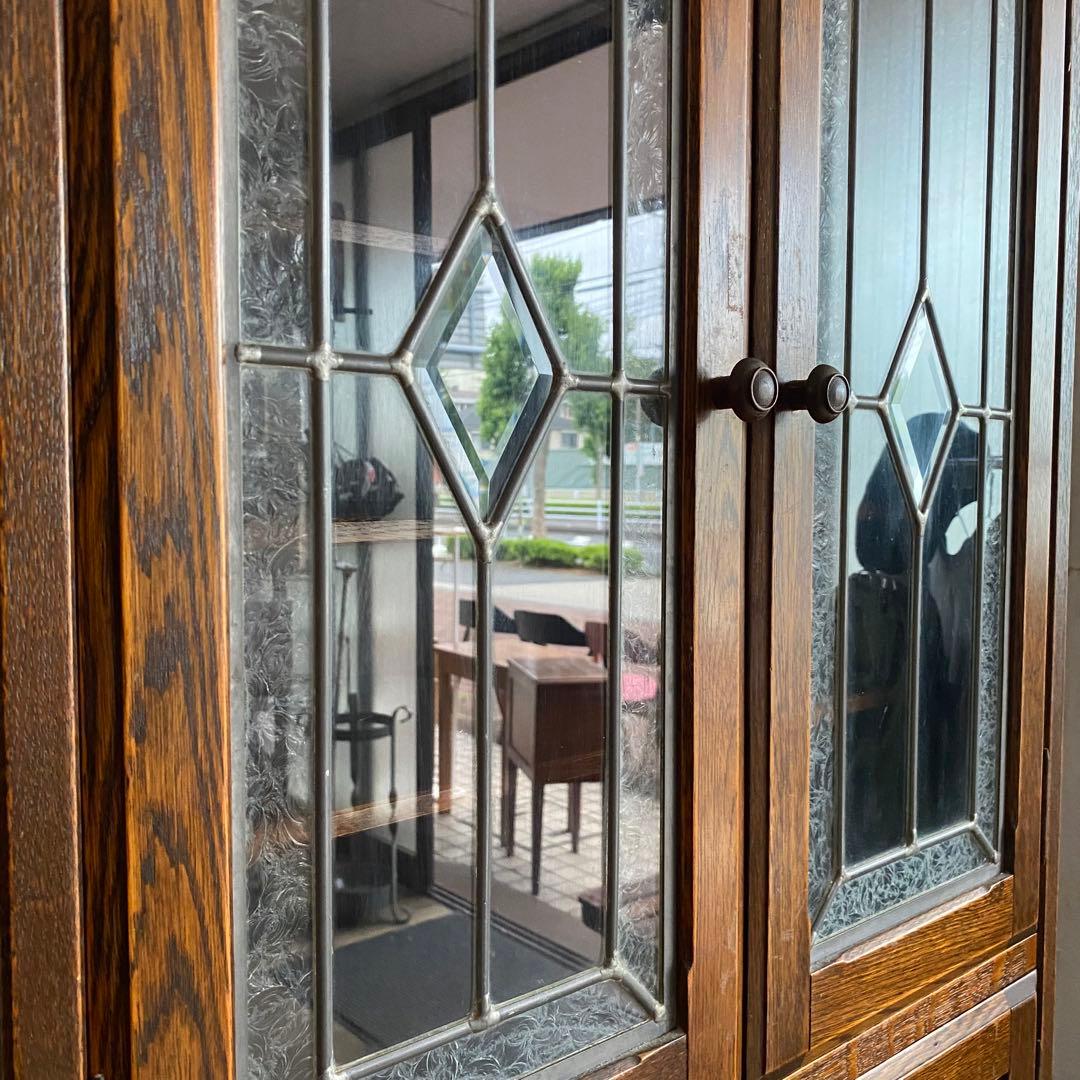 三越家具 ブルージュ Brugge 食器棚 キャビネット オーク材 ステンド