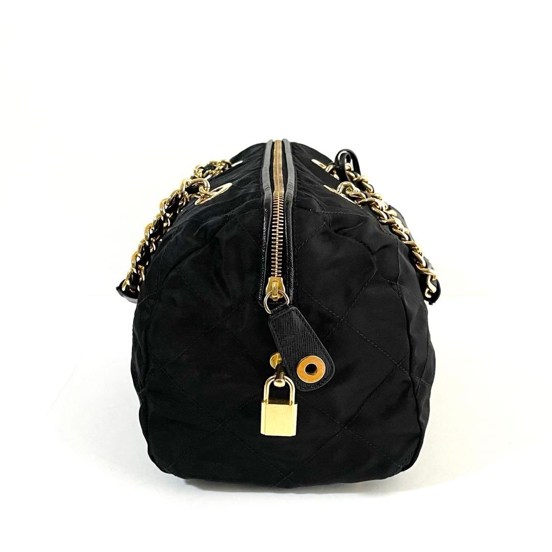 【極美品〜美品】プラダ キルティング ハンドバッグ ナイロン×サフィアーノレザー