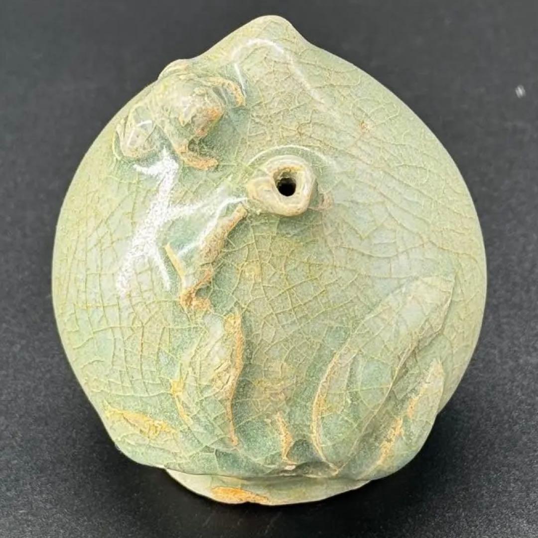 青磁　桃　水滴　時代物