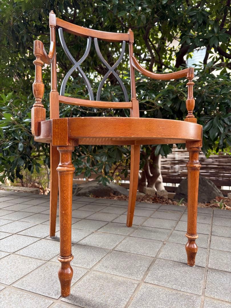 アンティーク 木製アームチェア クロスバック ランタン編み アールデコ 椅子