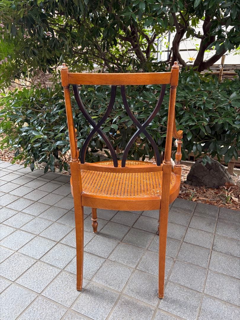 アンティーク 木製アームチェア クロスバック ランタン編み アールデコ 椅子