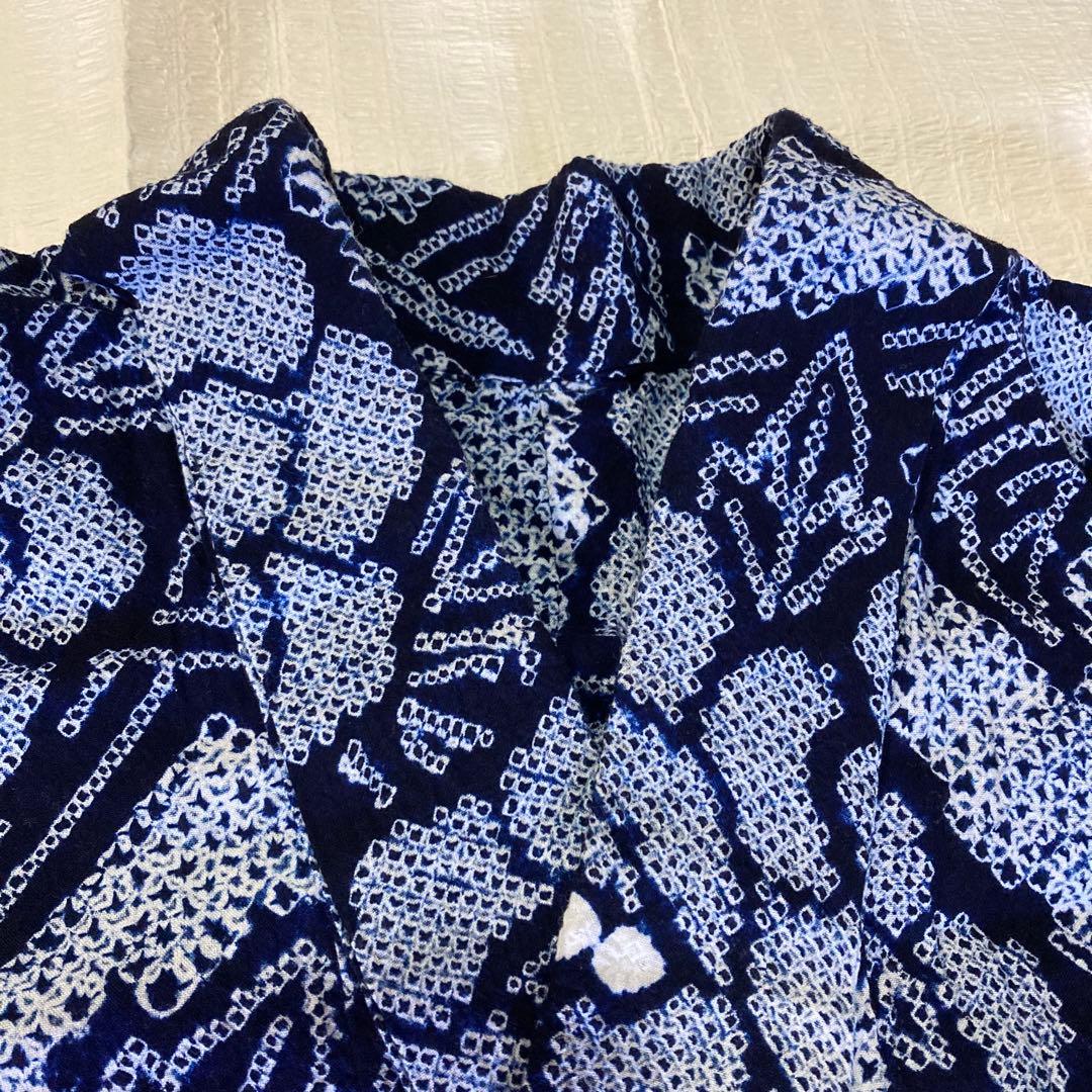 浴衣　総絞り　紺色　身丈143cm