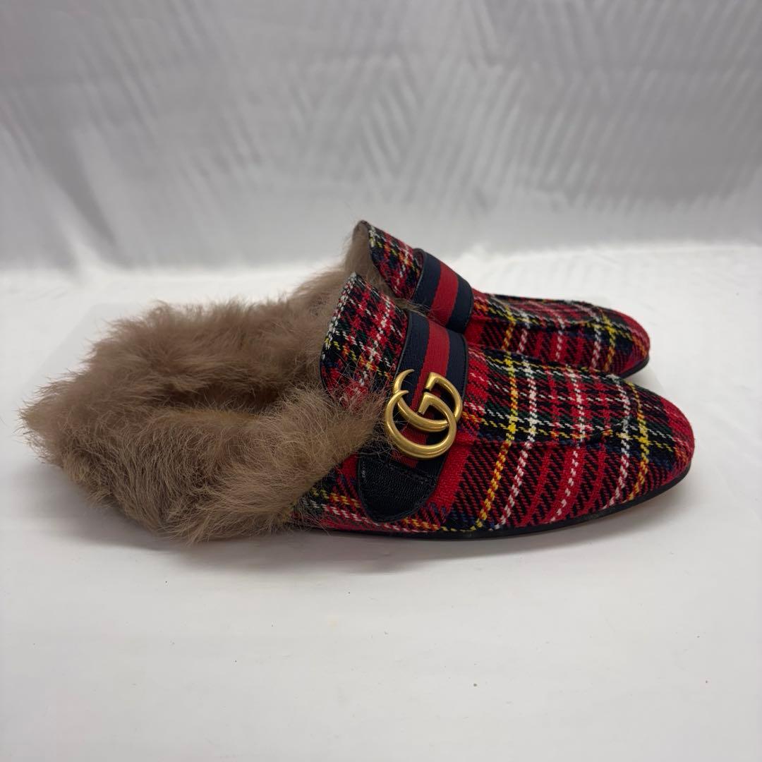 GUCCI プリンスタウン　タータンチェック　ファーミュール　497309