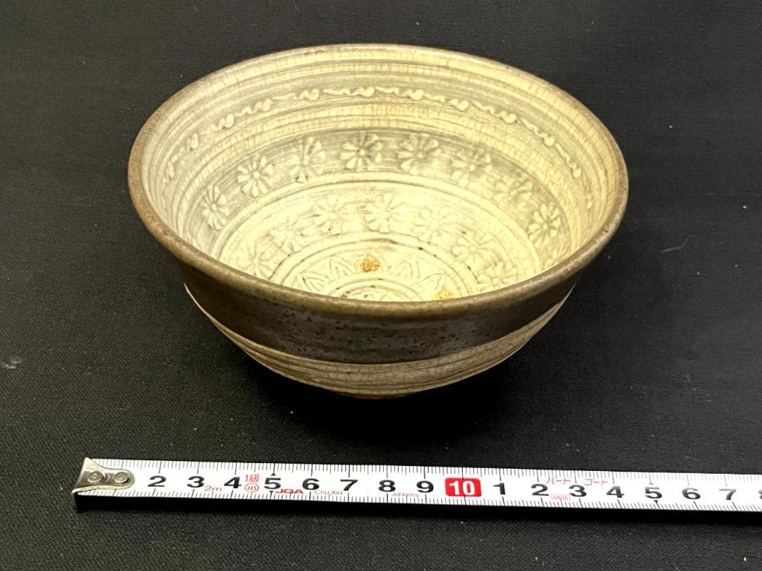 茶碗■古刷毛目 三島模様 江戸期 京焼三島手 古美術 時代物 骨董品■