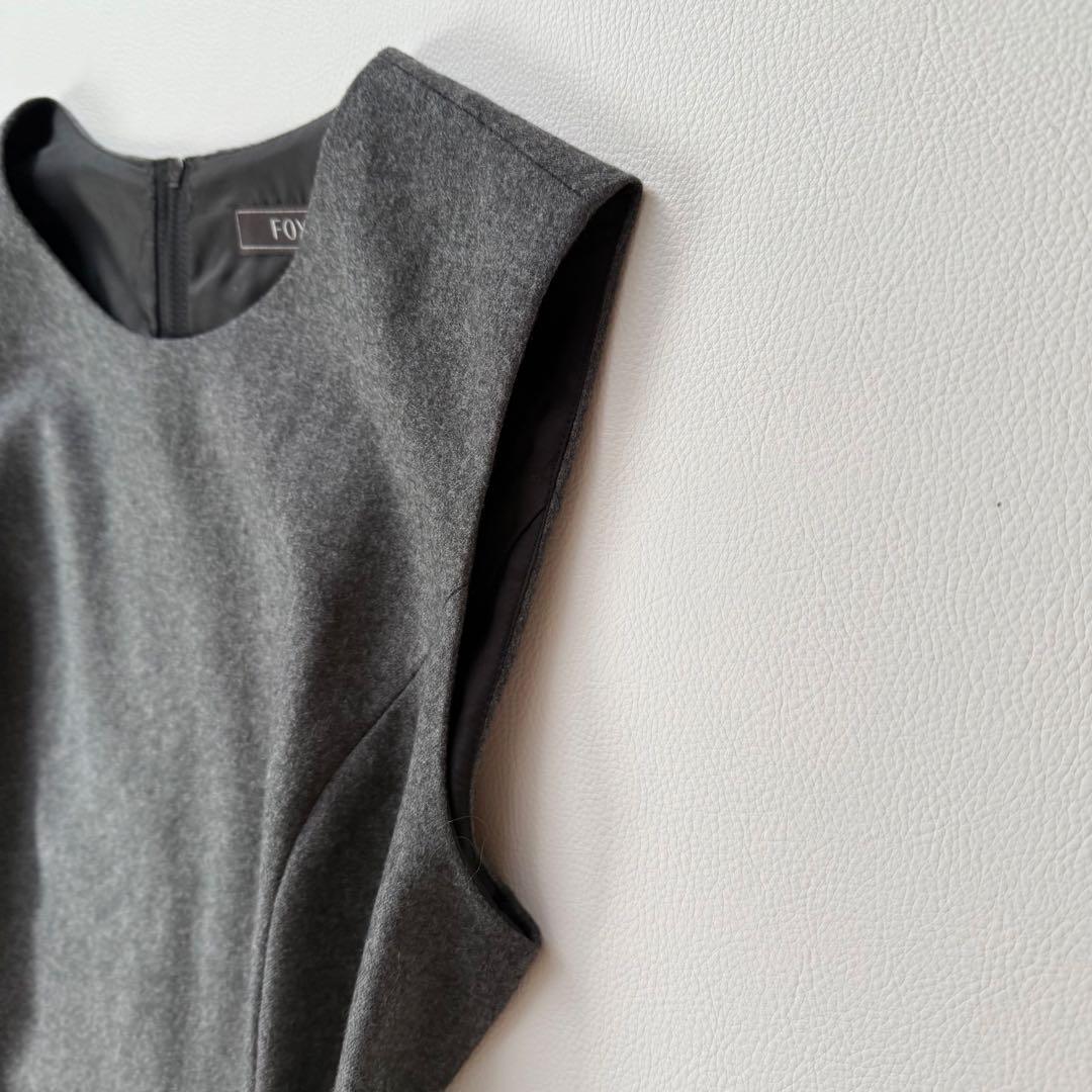 極美品✨フォクシー　裾レース　ウールワンピースドレス　グレー　40