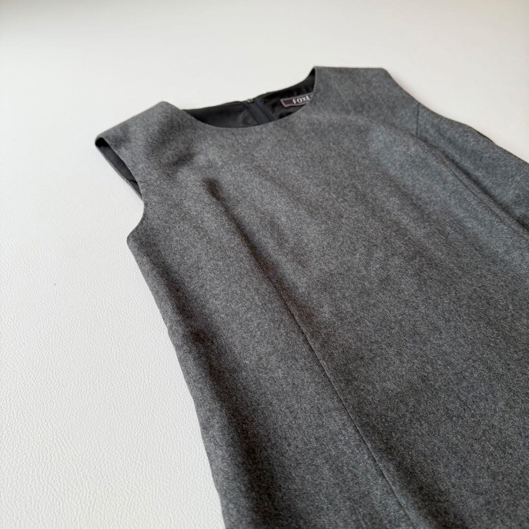 極美品✨フォクシー　裾レース　ウールワンピースドレス　グレー　40