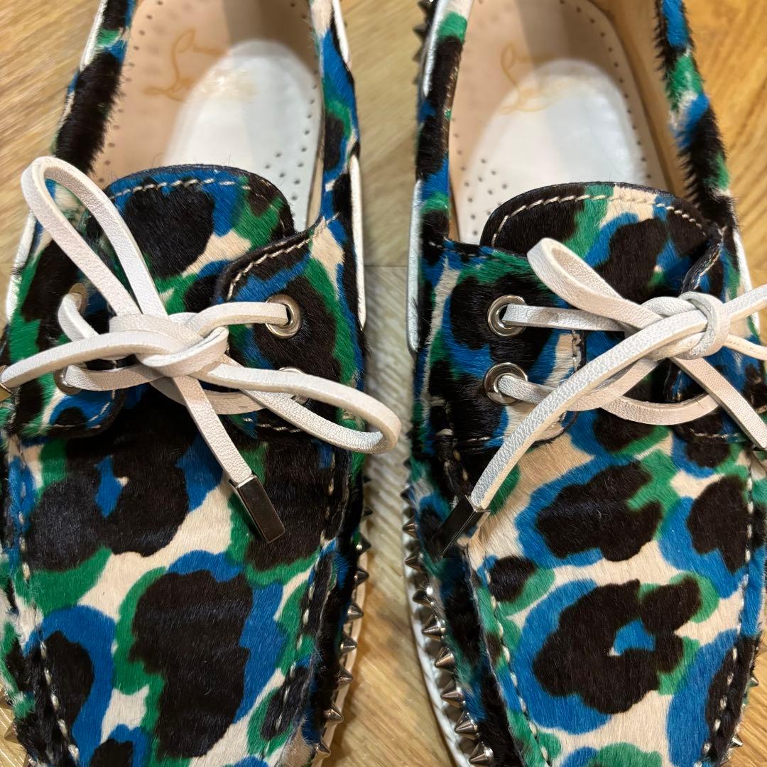 【美品】クリスチャンルブタン ヒョウ柄 ハラコ ローファー 約24cm 赤ソール