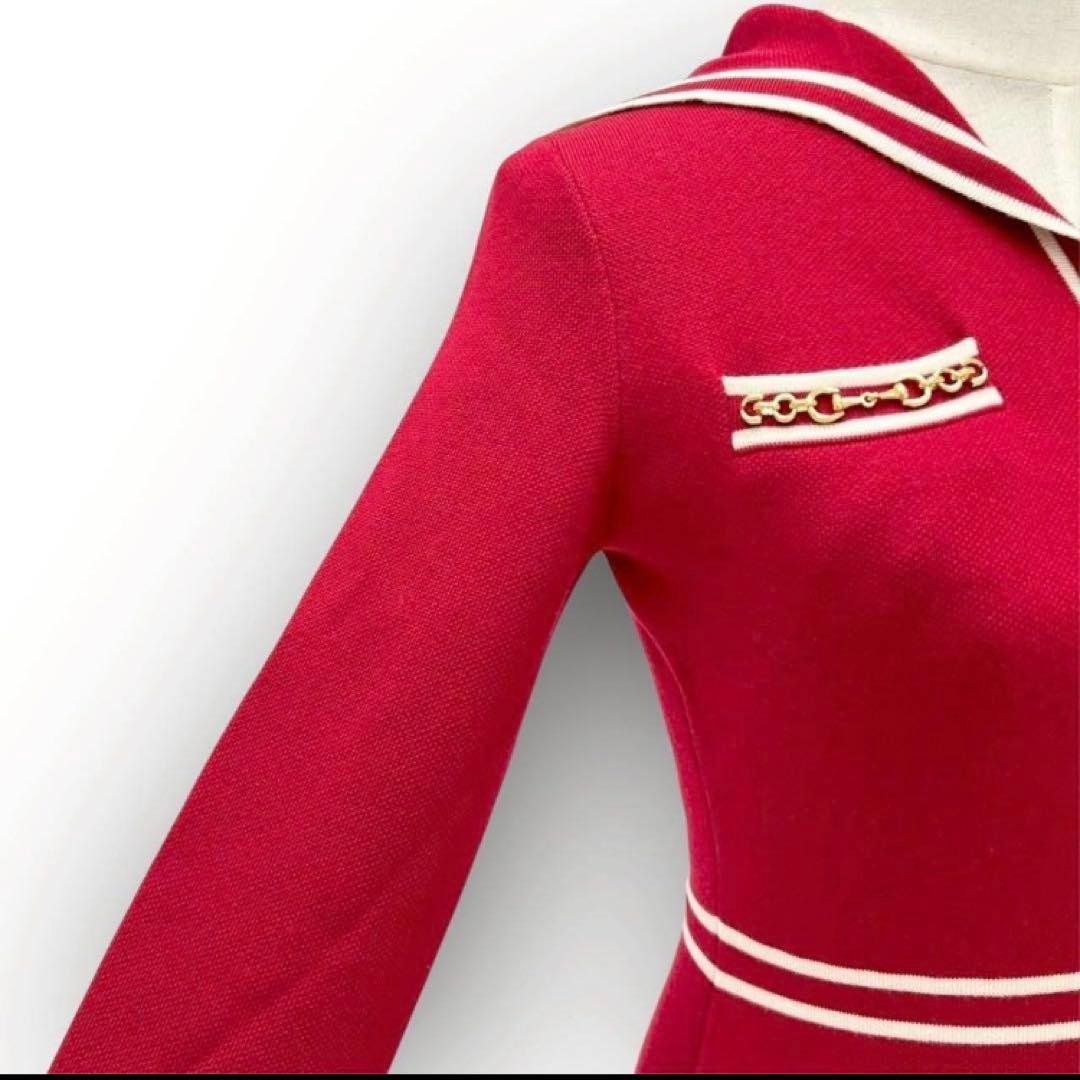 GUCCIワンピース コントラストトリム ウール ドレス XS 赤 白 長袖