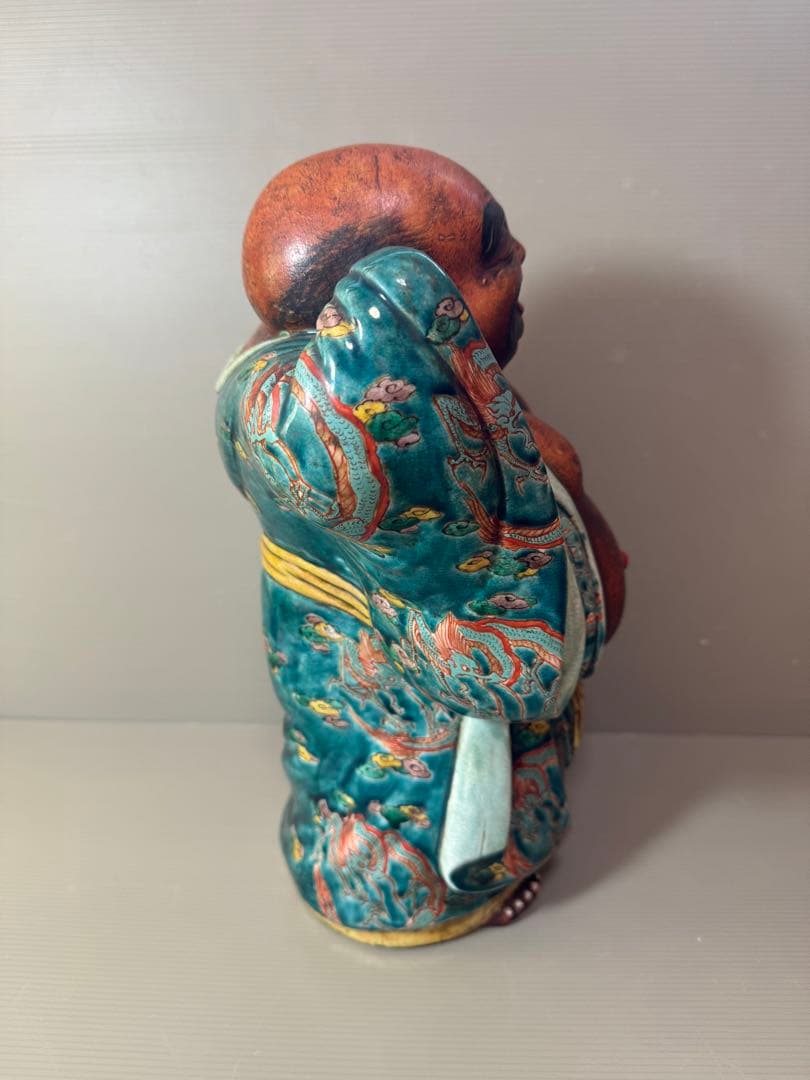 2704 九谷焼　龍文　布袋　縁起物  置物  時代物