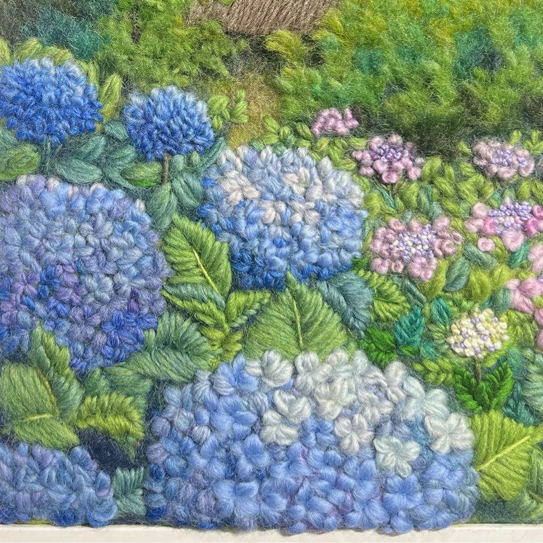チ*コ様 羊毛フェルト　羊毛絵画『山郷の紫陽花』ハンドメイド　羊毛刺繍