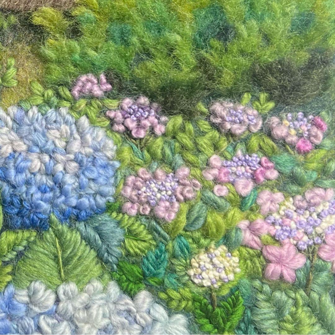 チ*コ様 羊毛フェルト　羊毛絵画『山郷の紫陽花』ハンドメイド　羊毛刺繍