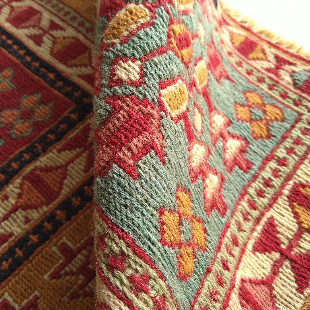 スマック織り キリム 98×52cm ８スクエア 自然モチーフ模様 ペルシャ絨毯