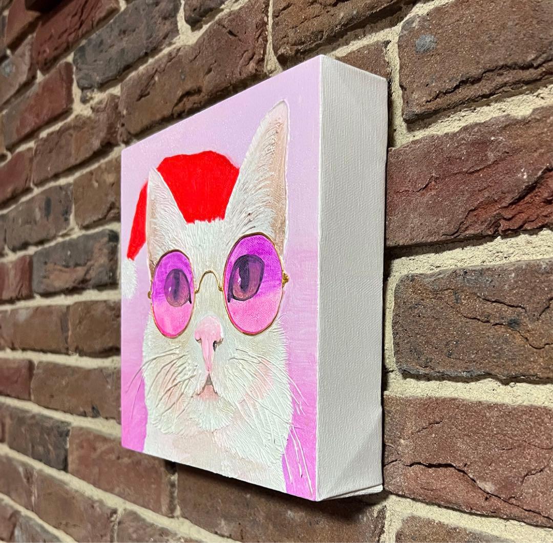 サンタネコ　　油絵　アーティスト作品