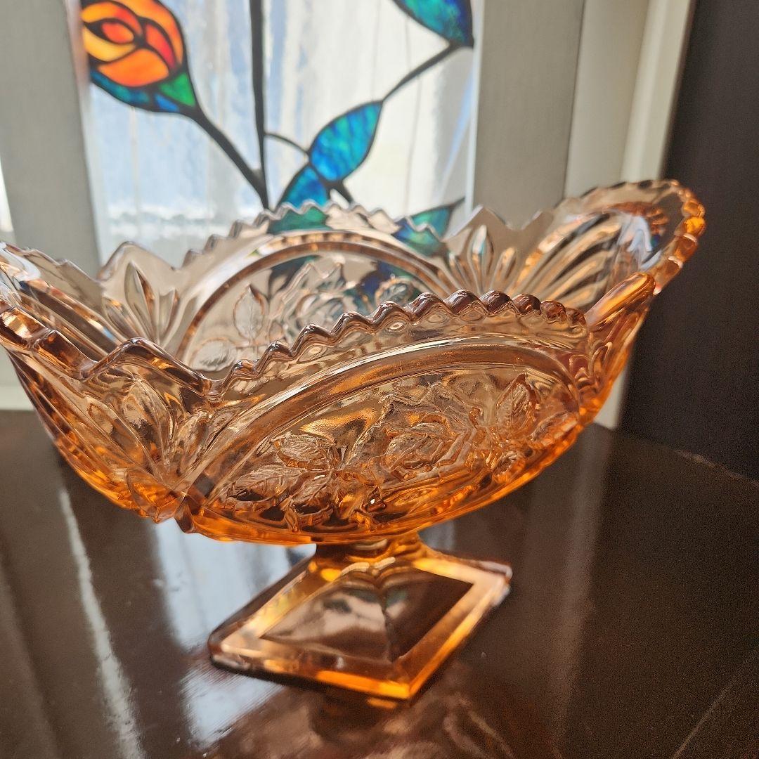 ピンクアンバー　薔薇のコンポート　フラワーベース