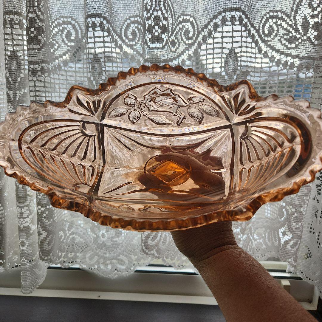 ピンクアンバー　薔薇のコンポート　フラワーベース