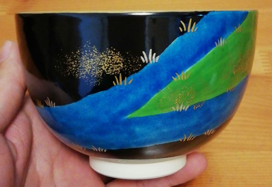 西村利峰作　京焼　岸絵　内金　茶碗　共箱　略歴付　茶道具