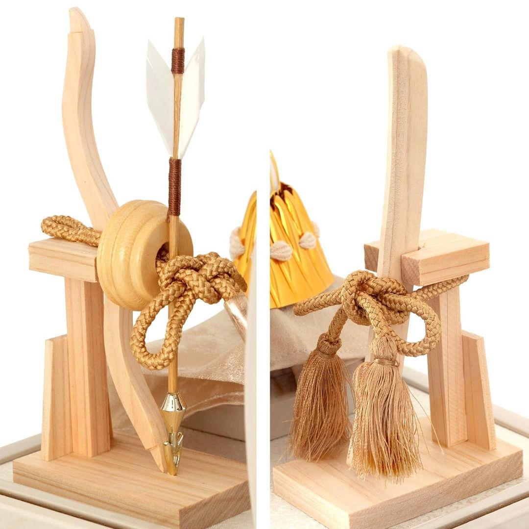 五月人形 兜 ケース 飾り ラウンド アクリル ケース 木目バック アイボリー