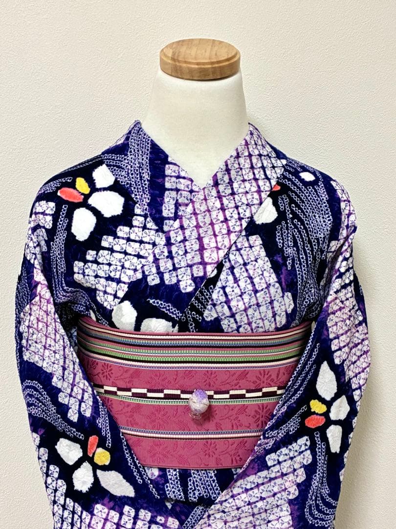 出品明日まで！　浴衣　有松鳴海絞り　菖蒲と流水　裄67.3cm