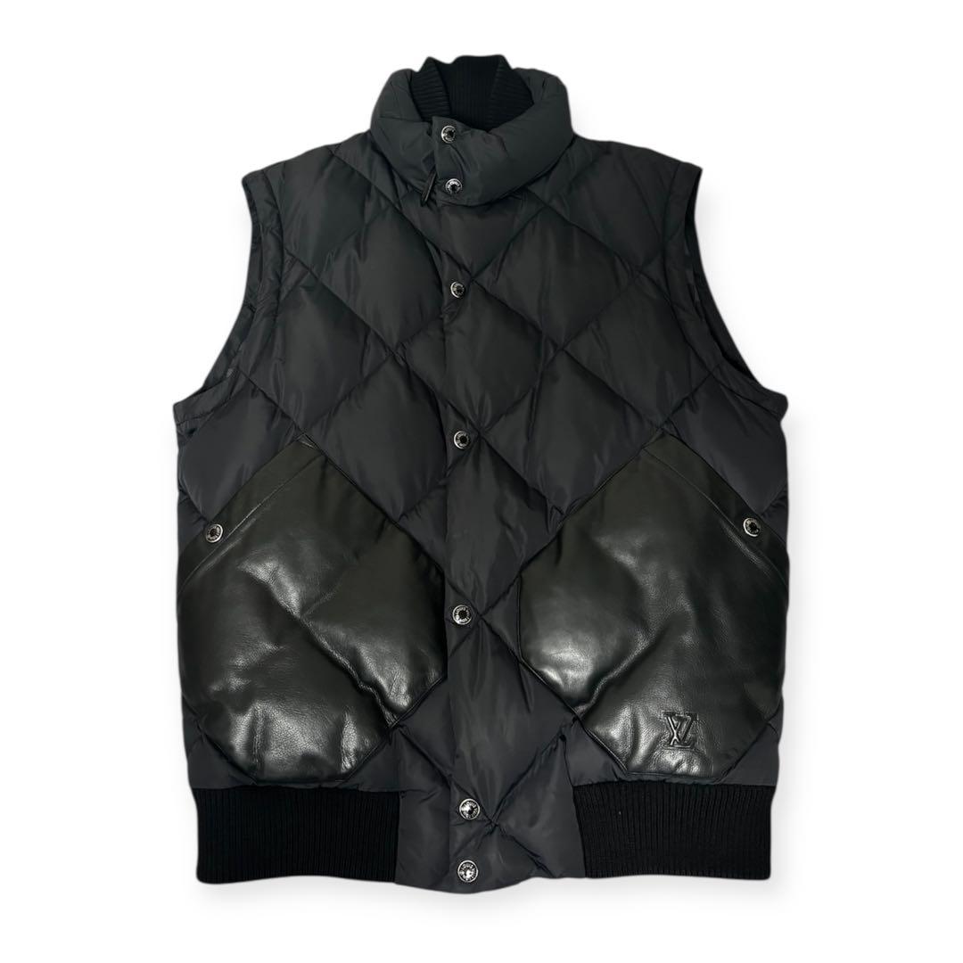LOUIS VUITTON ブラックデタッチャブル レザー切替ダウンジャケット
