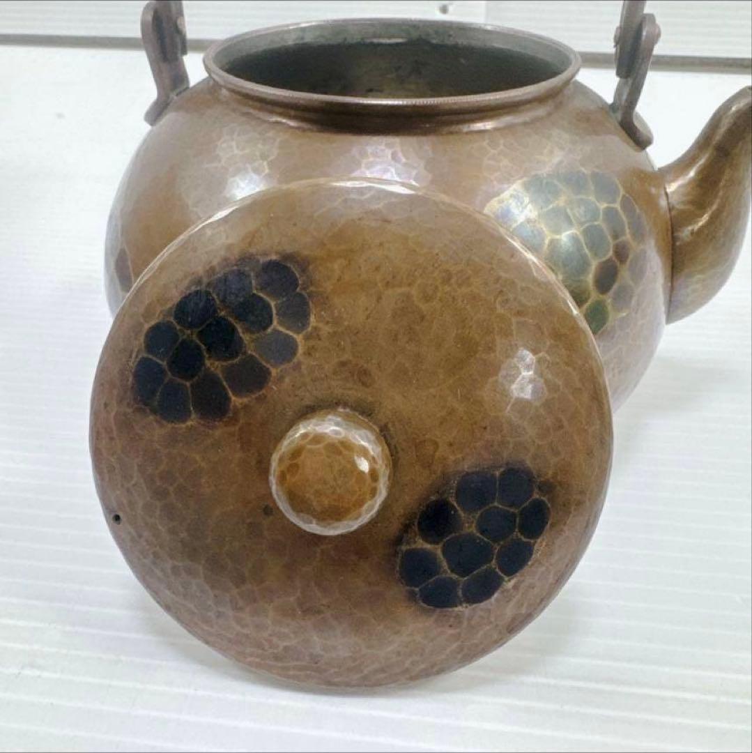 k503 煎茶道具　鎚起銅器　玉川堂造　亀甲文　湯沸　薬缶　銅瓶　共箱