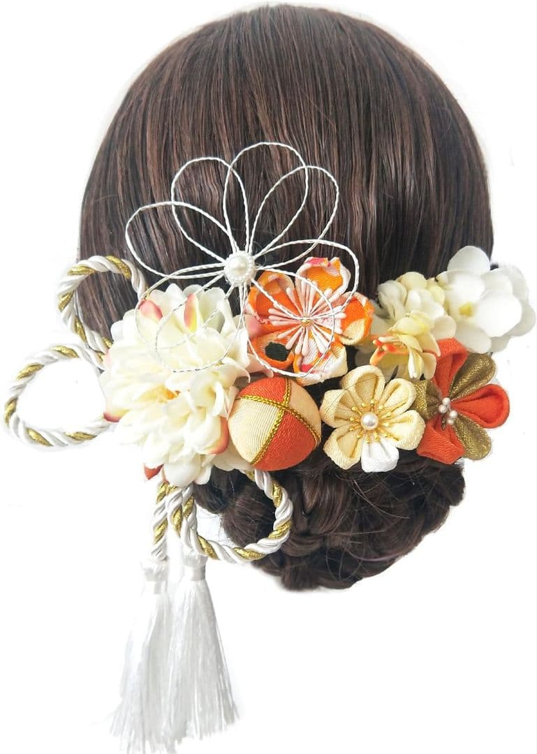 創美苑 袴セット 2尺4寸(91cm) 卒業式　髪飾り付き　オレンジ系