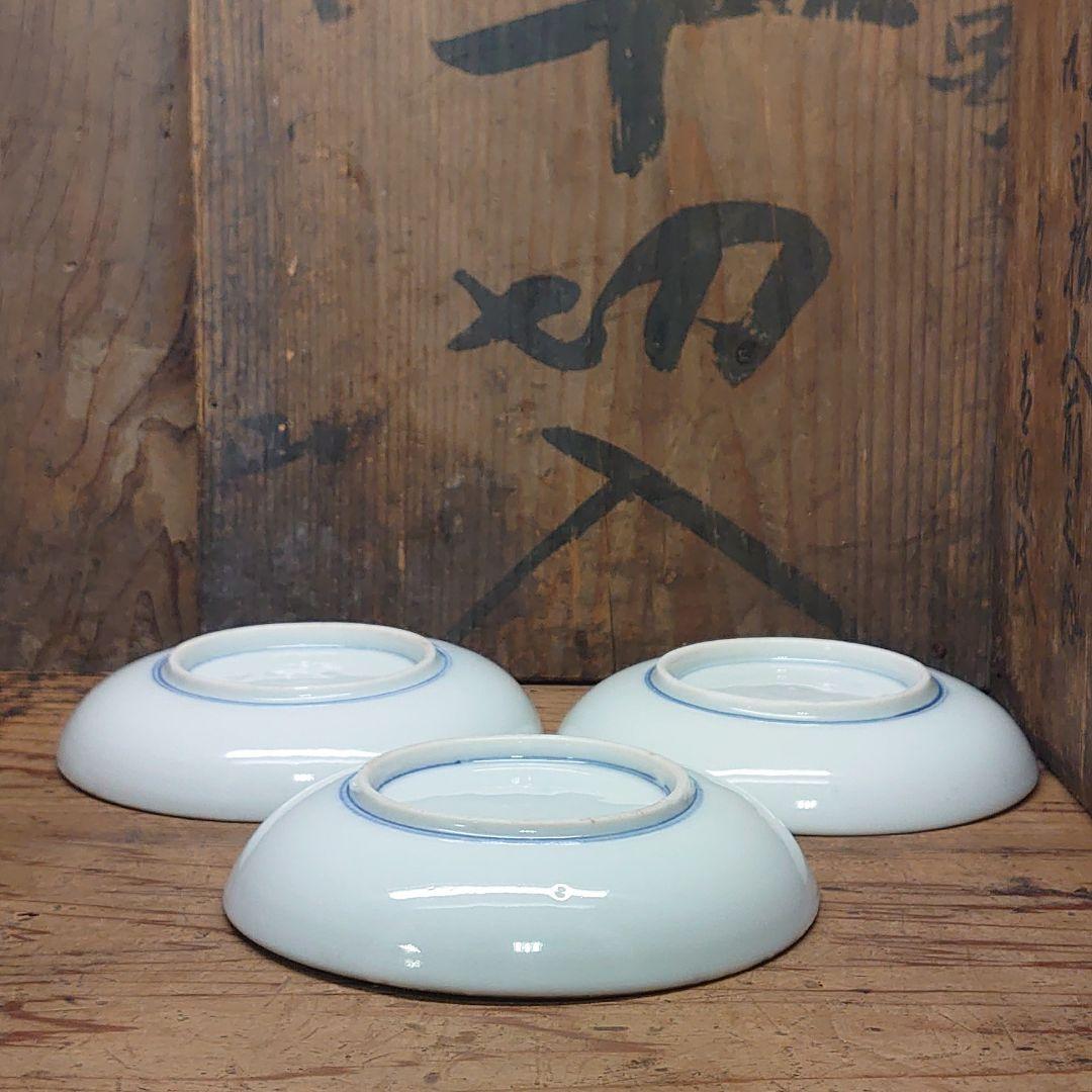 昔のお皿3枚セット 「Aけ2 レトロ 鶴 印判 明治 大正 昭和 江戸骨董」