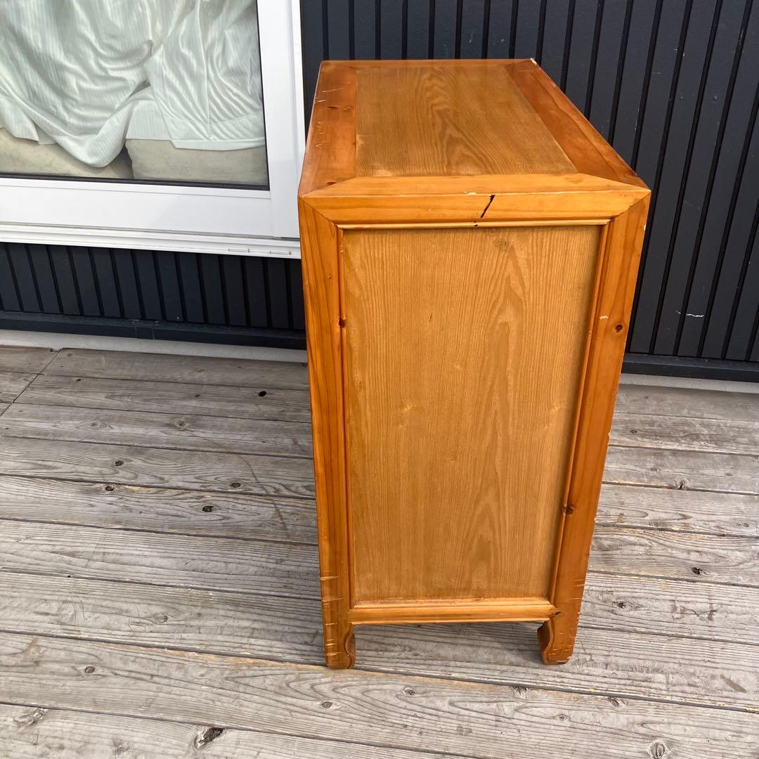 昭和レトロ 中国古典家具 古家具 格子型 木製箪笥 サイドボード 3段9杯