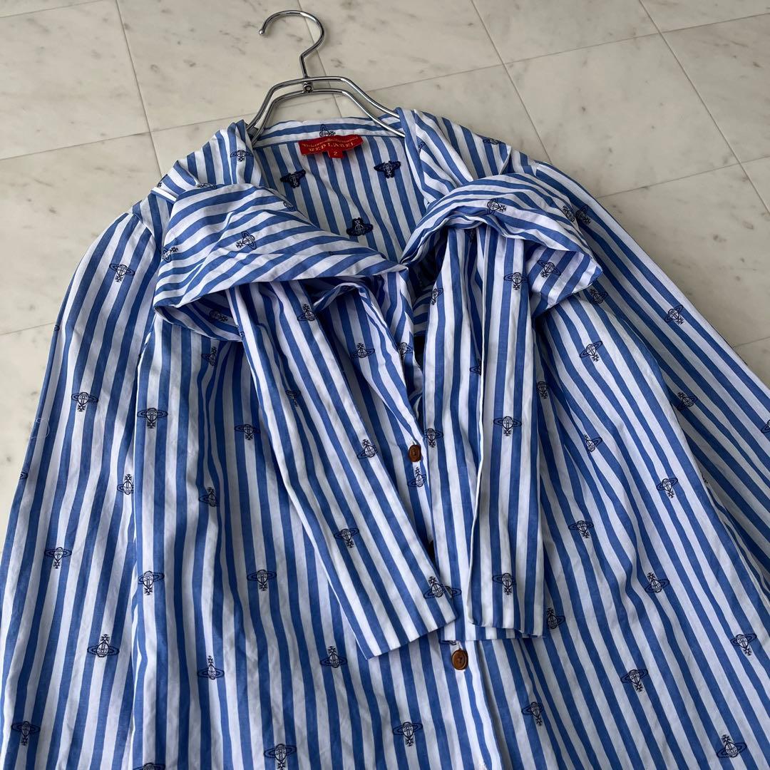 美品♡ヴィヴィアンウエストウッド リボン ブラウス オーヴ 総柄 ストライプ 2