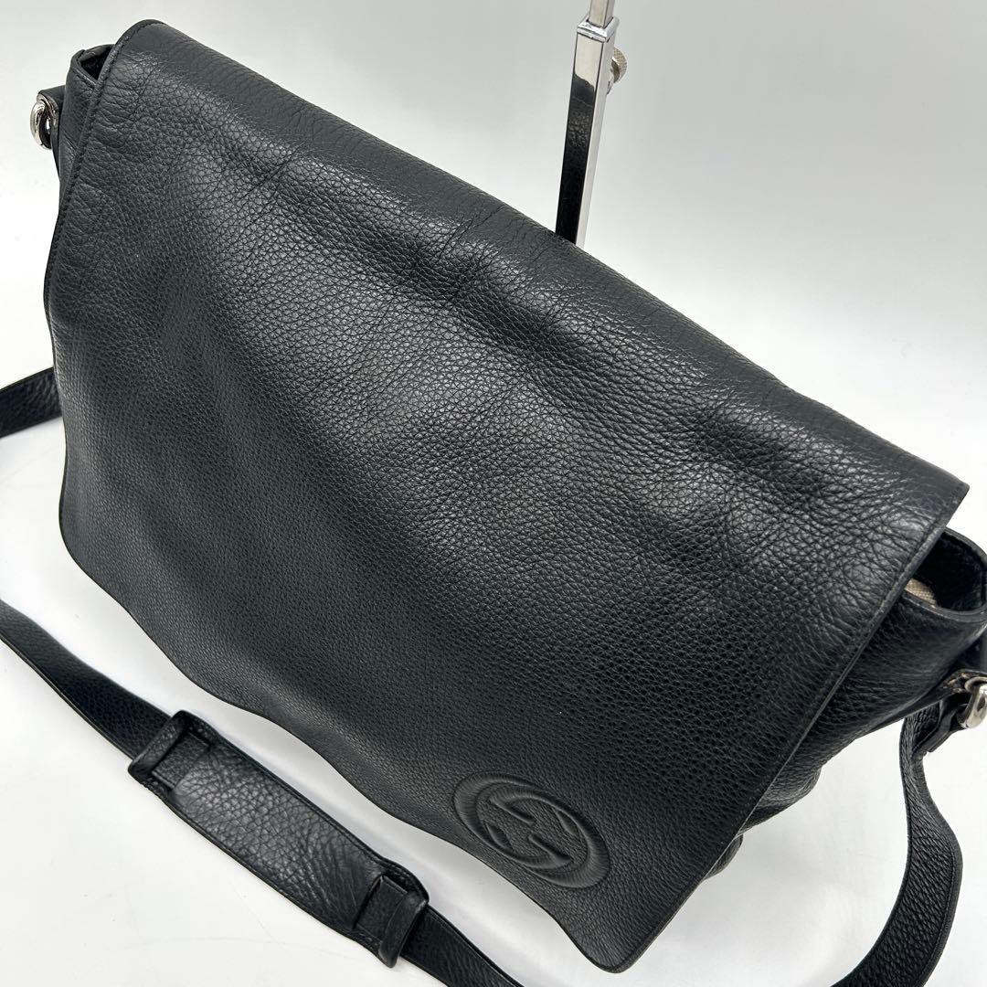 【美品】グッチ ソーホー メッセンジャーバッグ インターロッキング シボ革 黒