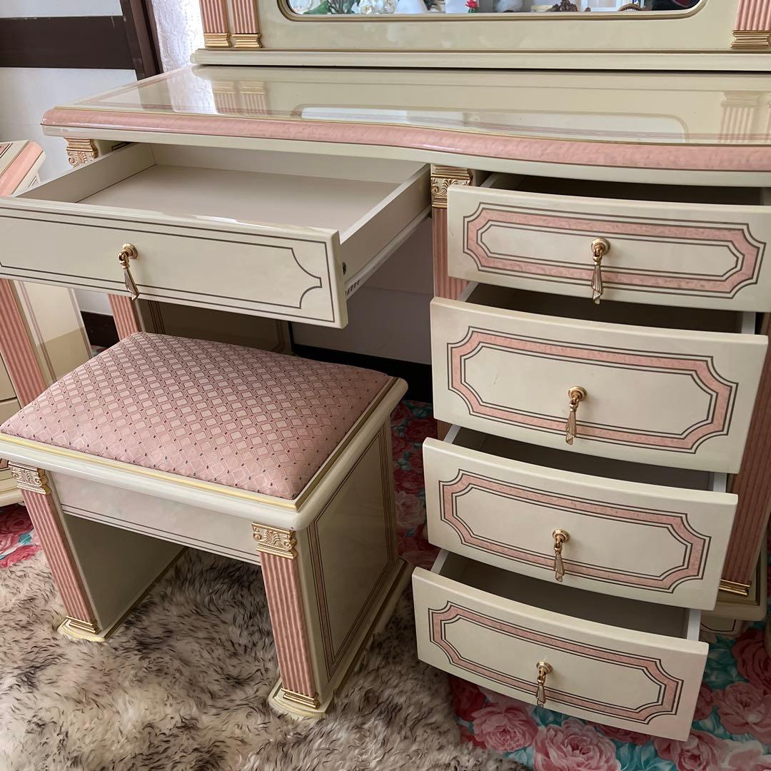 k411r120 イタリア製 ロココ調ドレッサー・チェアセット 姫系 白家具