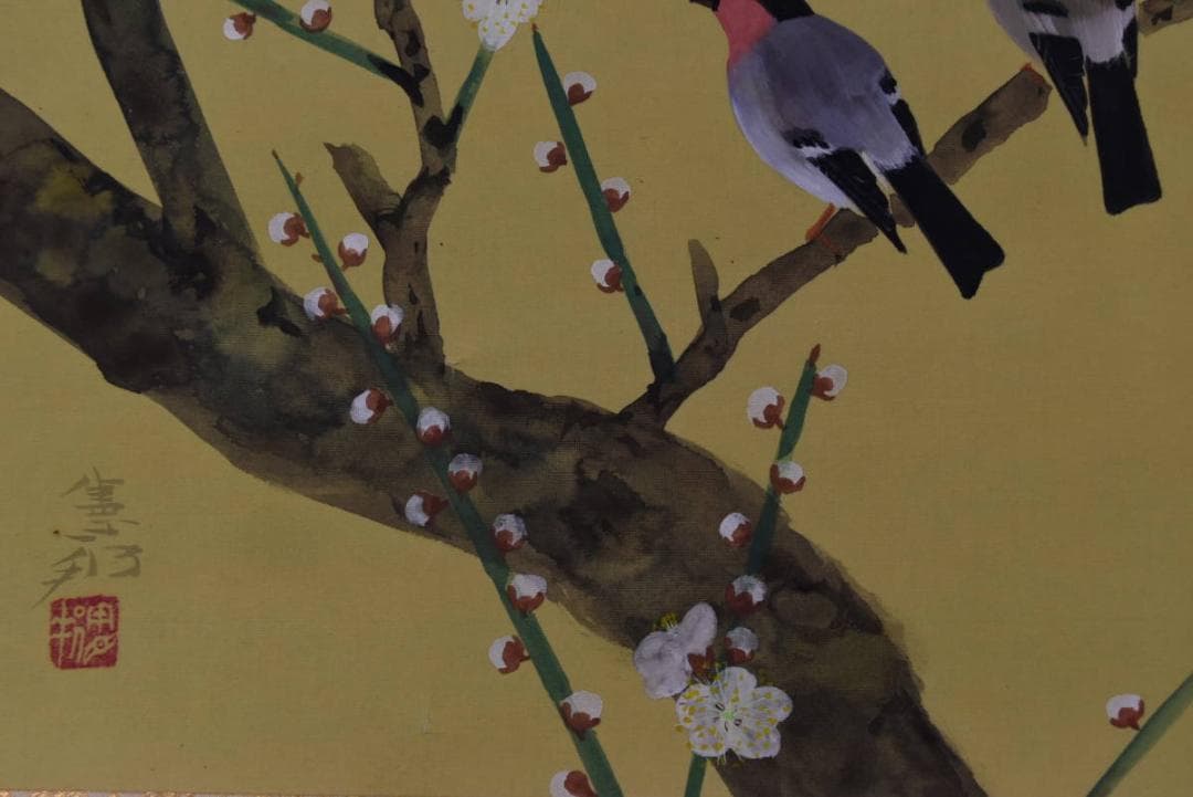 【真作】川村憲邦/白梅小禽図/掛軸/名家伝来/AA-33