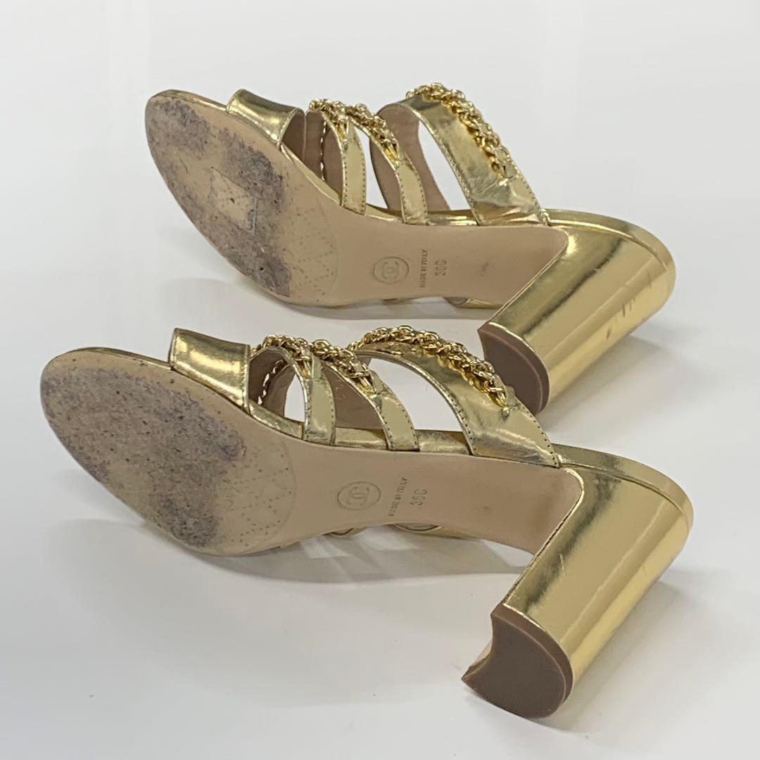 シャネル ココマーク レザー チェーン サンダル ゴールド