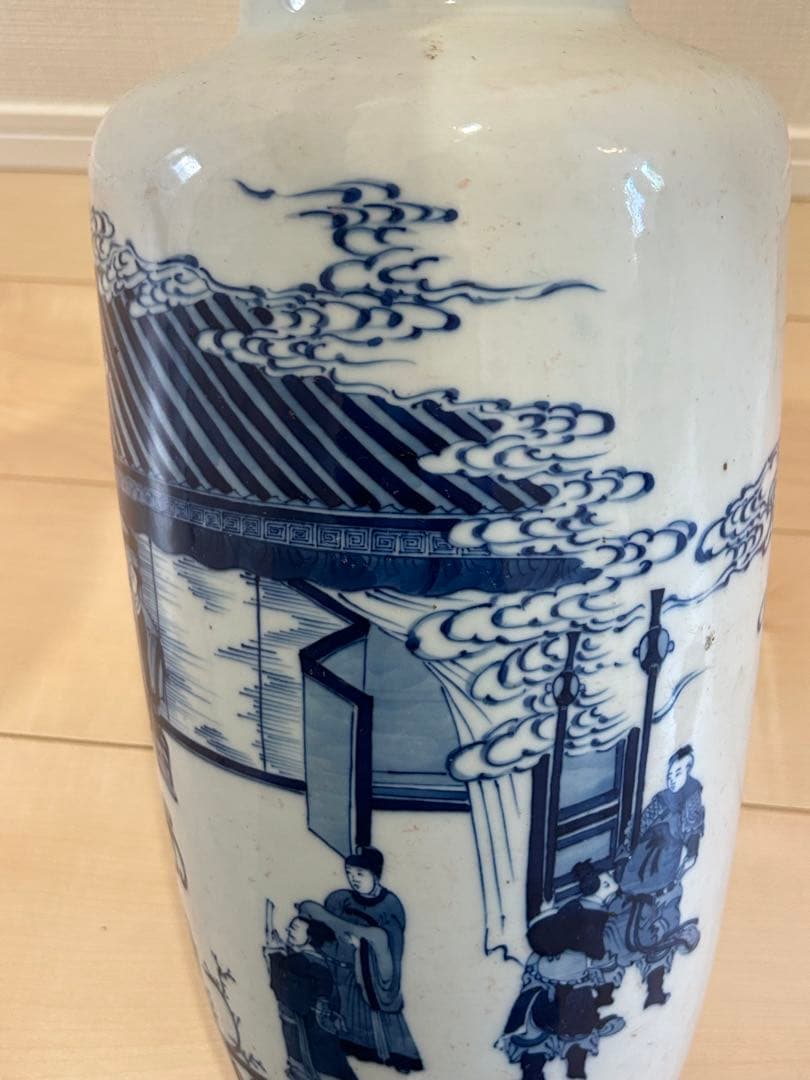 清早期　青花染付人物図大花瓶　中国美術唐物